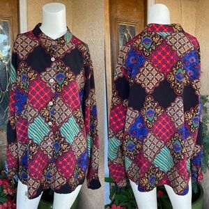 Notations Printed Button Down Blouse (1X)